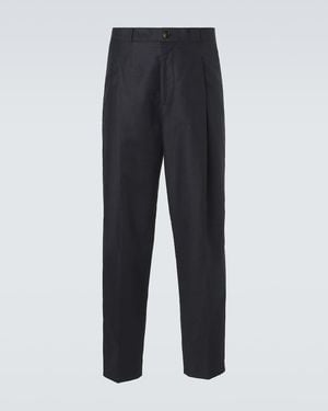 Brunello Cucinelli Panama Cotton And Linen Tapered Trousers - Blue