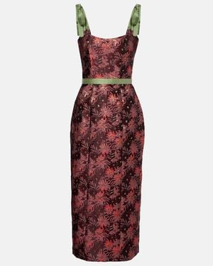 Markarian Acacia Floral Brocade Cocktail Dress - Red
