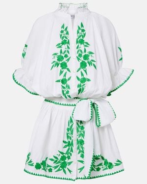 Juliet Dunn Embroidered Cotton And Linen Minidress - Green
