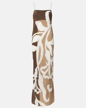 SIR. Floral Printed Silk Satin Maxi Dress - Metallic