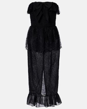 Alessandra Rich Lace And Silk Georgette Bustier Dress - Black