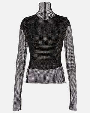 Sportmax Valdai Embellished Fishnet Crop Top - Black