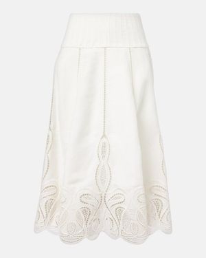 Jonathan Simkhai Kaius Lace-Trimmed Line-Blend Midi Skirt - White