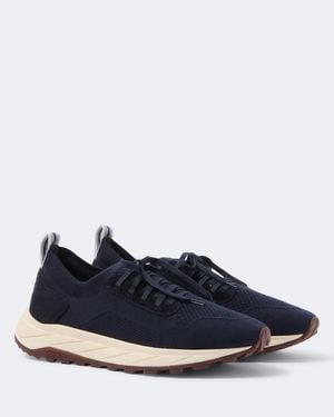 Fedeli Knitted Suede-Trimmed Trainers - Blue