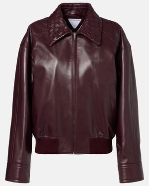 Bottega Veneta Intrecciato Leather Blouson Jacket - Red