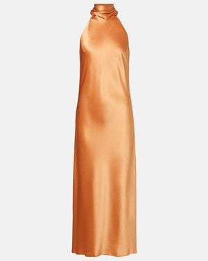 Galvan London Sienna Halterneck Satin Midi Dress - Orange