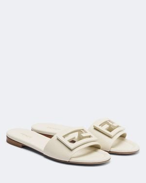 Fendi Ff Leather Slides - White
