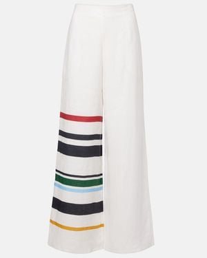 Cala De La Cruz Toya Striped Linen Wide-Leg Trousers - White
