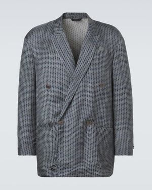Giorgio Armani Printed Double-Breasted Blazer - Grey