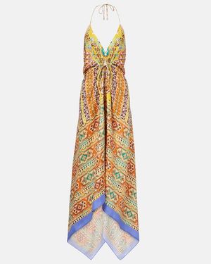 Etro Printed Silk Midi Dress - Metallic