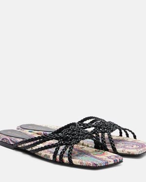 Etro Canvas-Trimmed Printed Leather Slides - White