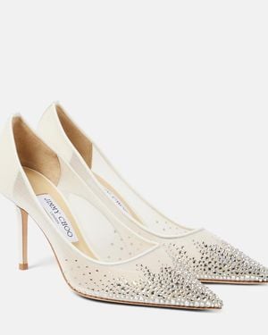 Jimmy Choo Love 85 Crystal-Embellished Mesh Court Shoes - White