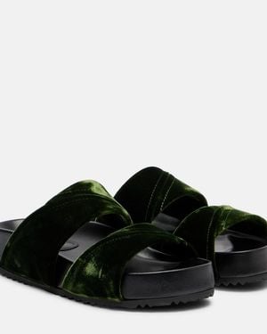 Dries Van Noten Leather-Trimmed Velvet Slides - Black