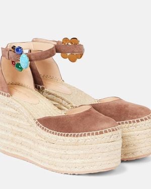 Gianvito Rossi Espadrille-Wedges Shanti 100 Aus Veloursleder - Mettallic