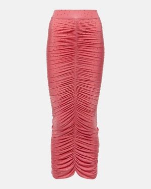Alex Perry Embellished Ruched Jersey Maxi Skirt - Red