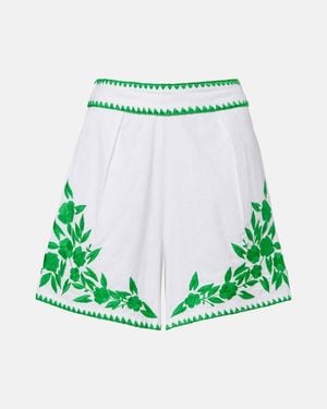 Juliet Dunn Embroidered Cotton And Linen Shorts - Green