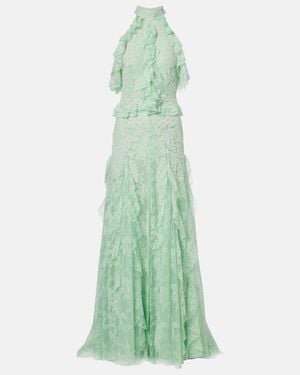 Costarellos Embellished Halterneck Lace Gown - Green