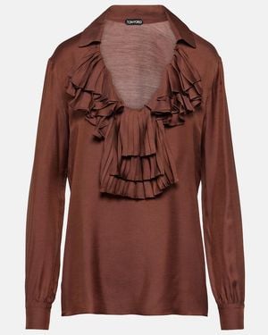 Tom Ford Ruffled Twill Blouse - Brown