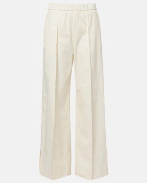 Jil Sander Pleated Cotton Wide-Leg Pants - White