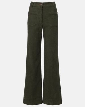 Victoria Beckham Pantalones Flared Alina De Pana De Algodon - Verde