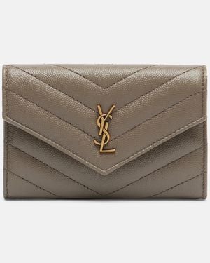 Saint Laurent Cassandre Leather Card Holder - Natural
