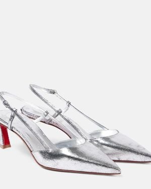 Christian Louboutin Condoroline 55 Metallic Leather Slingback Court Shoes - White
