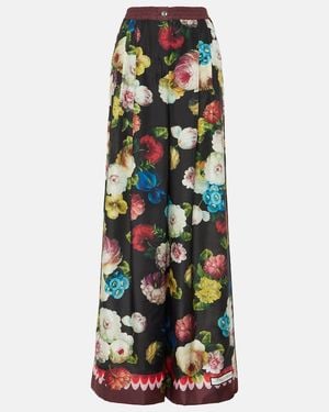 Dolce & Gabbana Floral-print Wide-leg Silk-satin Pants - Black