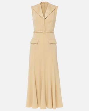Roland Mouret Belted Crepe Satin Midi Dress - Natural