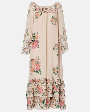 Chloé Floral Organic Silk Crepe De Chine Dress - Natural