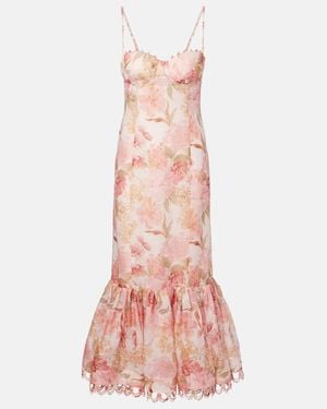 Zimmermann Como Floral Linen And Silk Midi Dress - Pink