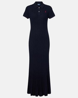 Polo Ralph Lauren Ribbed-Knit Cotton-Blend Polo Dress - Blue