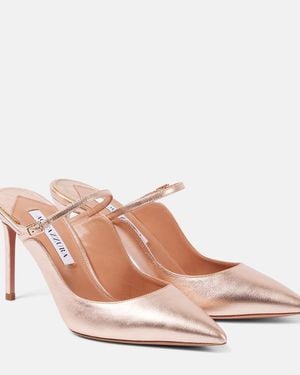 Aquazzura Bellezza 85 Metallic Leather Mules - Pink