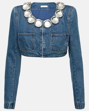 Area Chaqueta Cropped De Denim Adornada - Azul