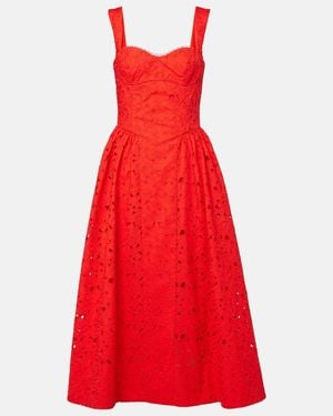 Rebecca Vallance Blaire Cotton Guipure Lace Midi Dress - Red