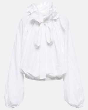 Patou Ruffled Tie-Neck Cotton Blouse - White