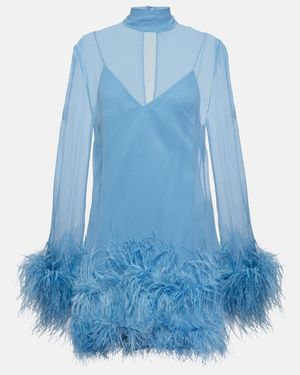 Taller Marmo Gina Spirito Feather-Trimmed Minidress - Blue