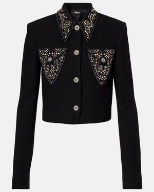 Versace Studded Wool-Blend Jacket - Black