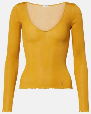Saint Laurent Ribbed-Knit Silk Top - Yellow
