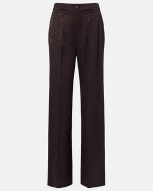 Gucci Silk Jacquard Wide-Leg Trousers - Black