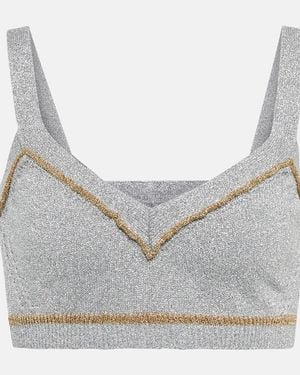 Rabanne Metallic Knit Crop Top - Grey