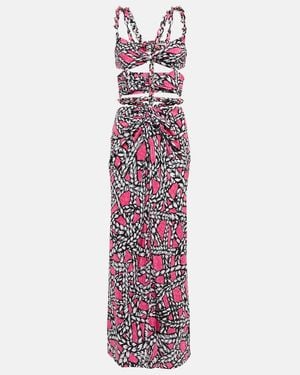 Area Printed Cut-Out Silk Midi Dress - Purple
