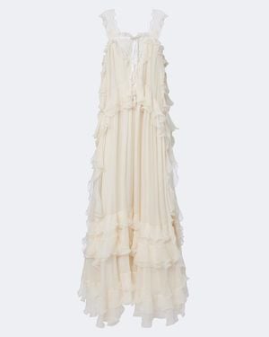 Chloé Vestido Largo De Muselina De Seda Con Volantes - Blanco