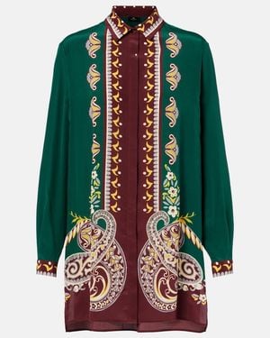 Etro Long Silk Shirt With Placed Print - Multicolor