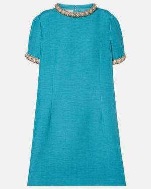 Valentino Wool And Silk Embellished Cocktail Dress - Blue