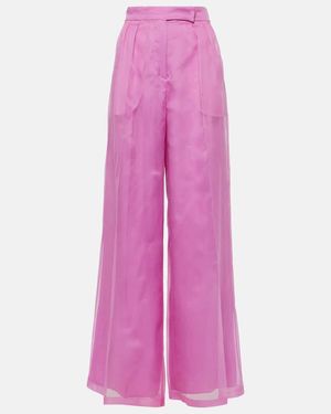 Max Mara Calibri Silk Organza Wide-Leg Trousers - Pink