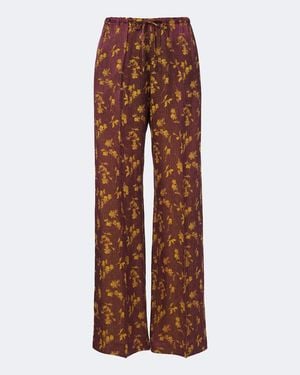 Dries Van Noten Pantalones Anchos Florales - Marrón