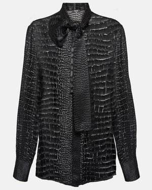 Versace Tie-Neck Devore Shirt - Black