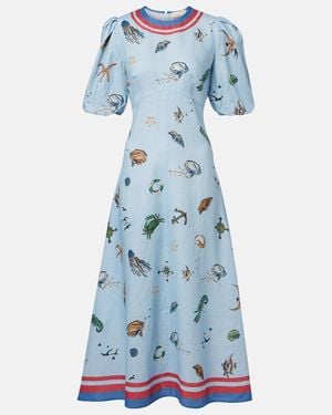ALMAIS Marjorelle Embellished Linen-Silk Midi Dress in Gray | Lyst