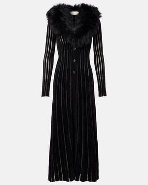 Blumarine Shearling-Trimmed Striped Cardigan - Black