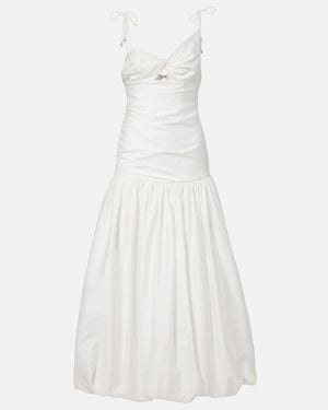 Self-Portrait Gathered Cotton-Blend Maxi Dress - White